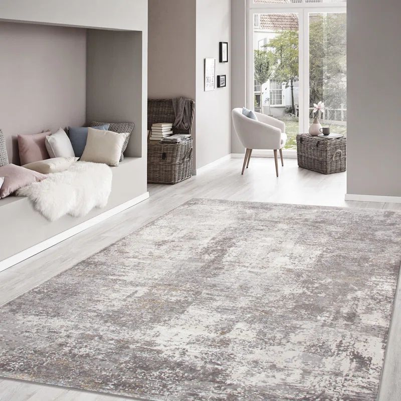 Stella Light Gray Abstract Rectangular 8' x 10' Viscose Area Rug