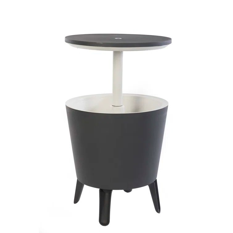 Gray Resin Outdoor Patio Cooler and Cocktail Table