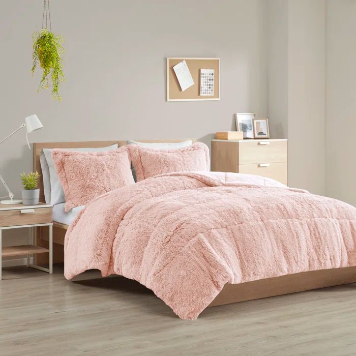 King Pink Faux Fur Down Alternative Reversible Bedspread Set