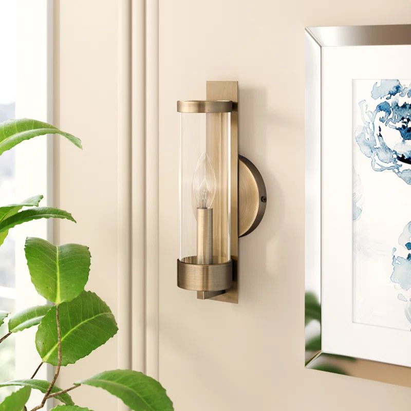 Antique Brass Dimmable Wall Sconce with Clear Glass