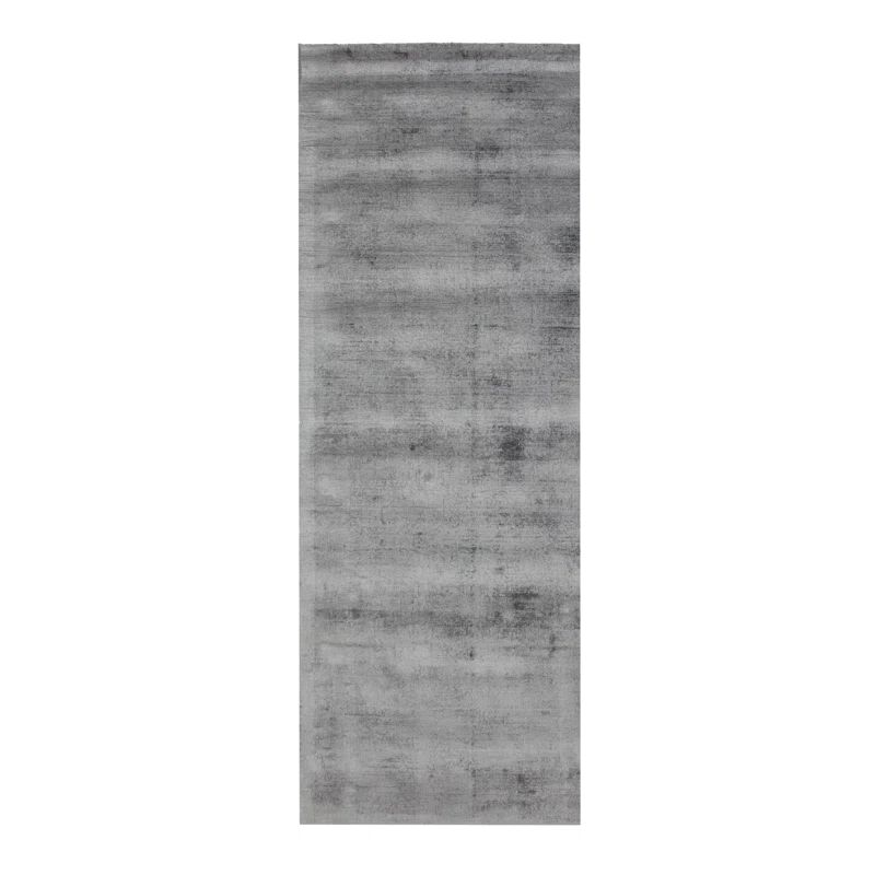 Hand-Woven Gray Silk Runner Rug 2'6" x 12'