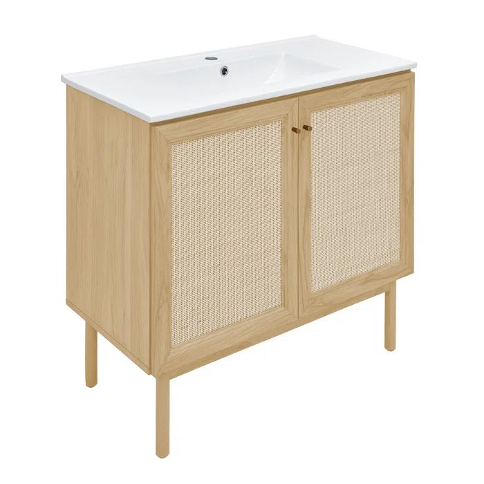 Classe 36" Dark Walnut and Rattan Bathroom Vanity