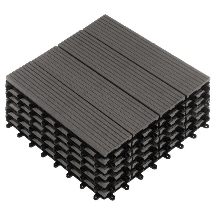 Gray Wood Plastic Composite Interlocking Deck Tiles - 6-Pack