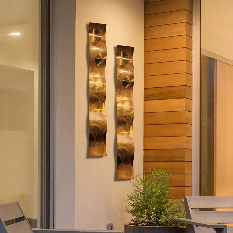 Handmade Copper Waves Abstract Metal Wall Sculpture Set