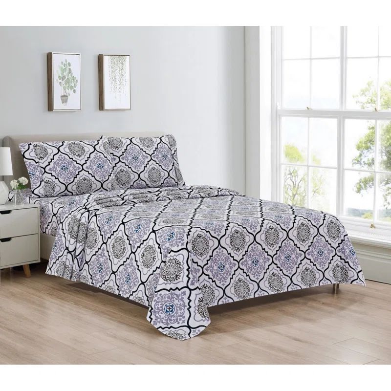 Twin Lilac Medallion Cotton and Microfiber Deep Pocket Sheet Set