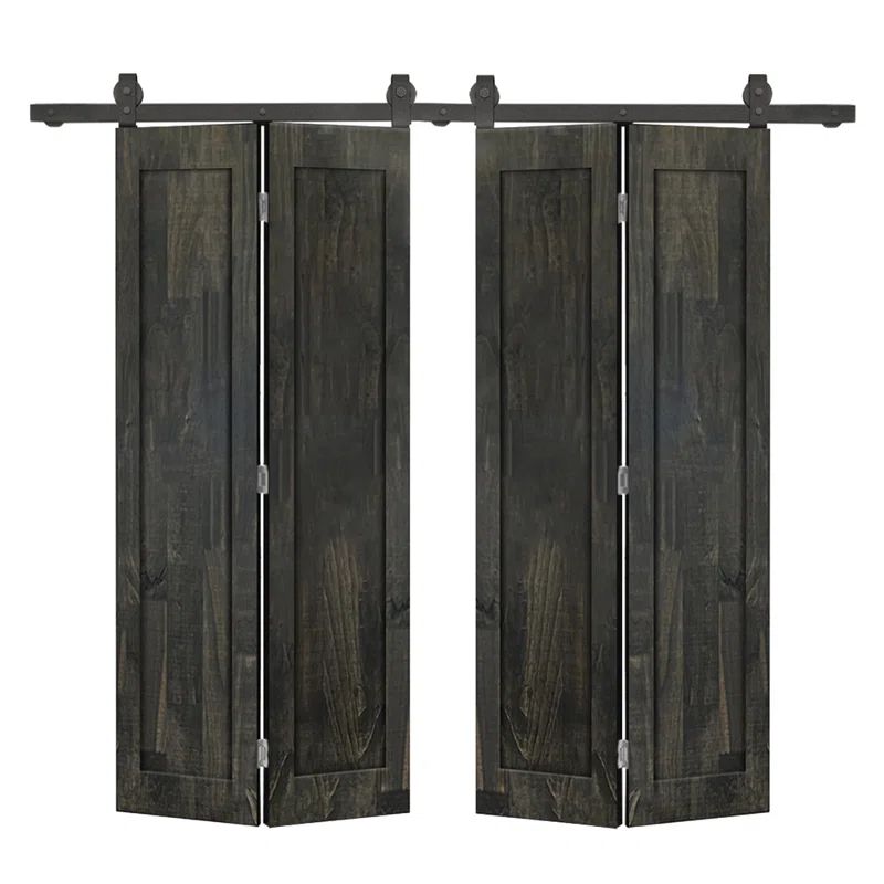 Charcoal Black MDF Double Bifold Barn Door with Hardware Kit