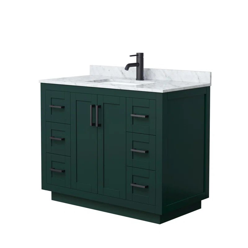 Miranda 42'' Green Single Freestanding Bathroom Vanity with Marble Top