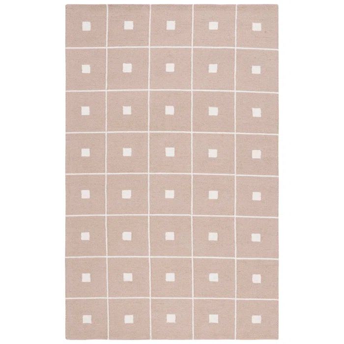 Beige and Ivory Geometric Wool Tufted Rug, 5' x 8'