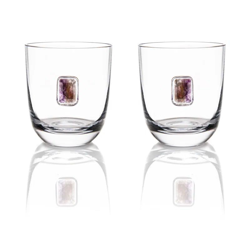 Clear Amethyst Old Fashioned Whiskey Glass Set