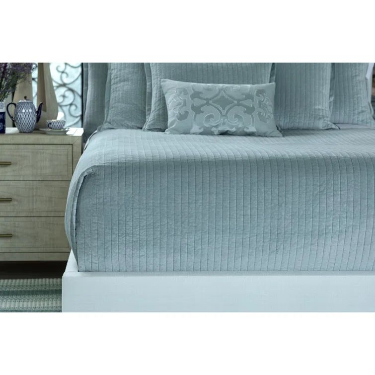 Sky Blue Quilted Velvet Queen Coverlet