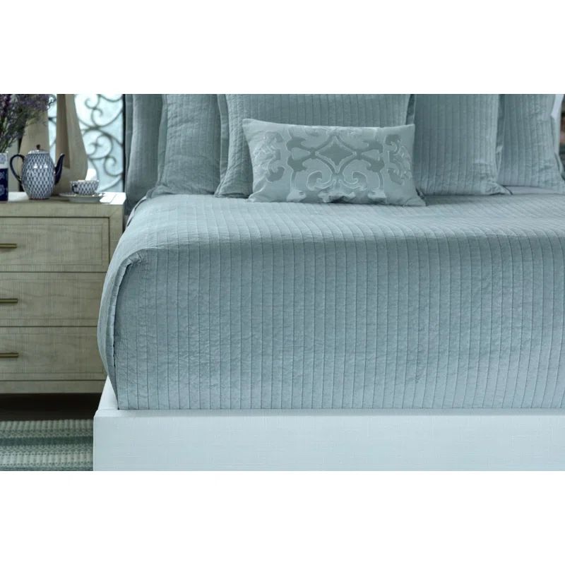 Aria Sky King Size Quilted Velvet & Silk Charmeuse Coverlet