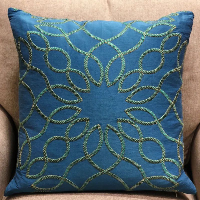 Calico Island Blue and Green Geometric Luxury Throw Pillow 24" x 24"