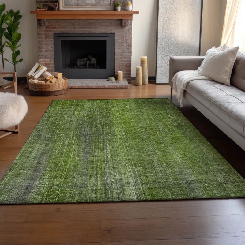 Green Abstract Microfiber Washable 5' x 7' Rug