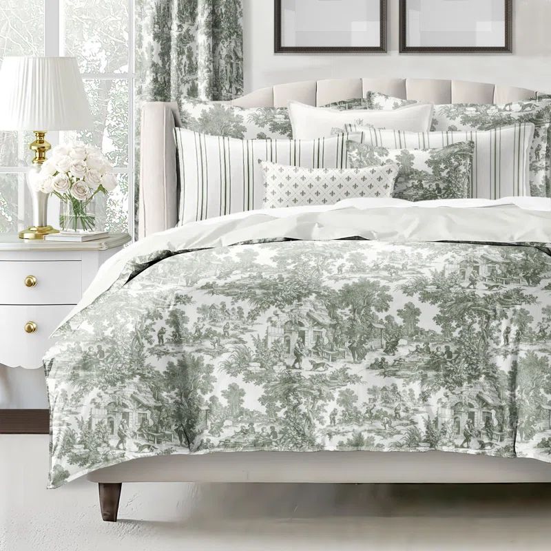 Ivory Cotton Twin Reversible Comforter Set with Euro Shams