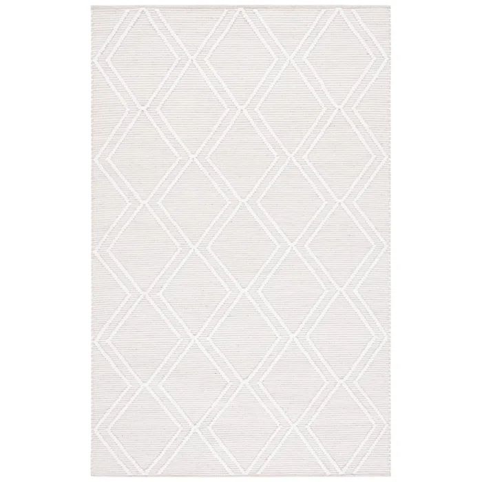 Light Grey and Ivory 6' x 9' Handmade Wool and Synthetic Area Rug