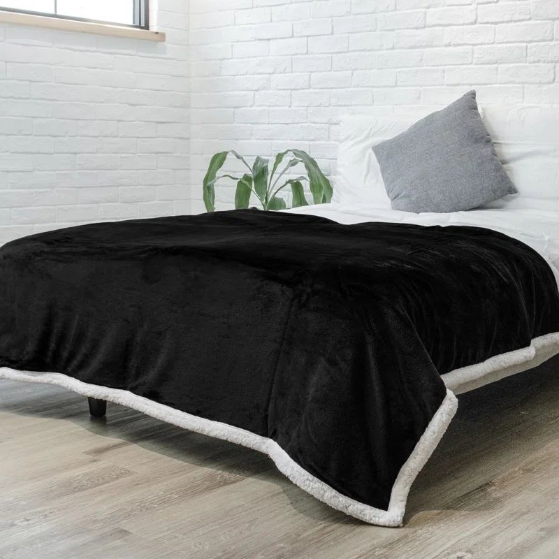 Black Sherpa Fleece Reversible Throw Blanket - 50" x 60"