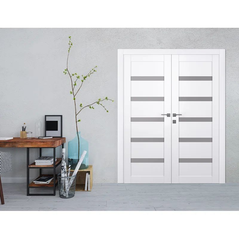 Leora Snow White Solid Pine and Frosted Glass French Door