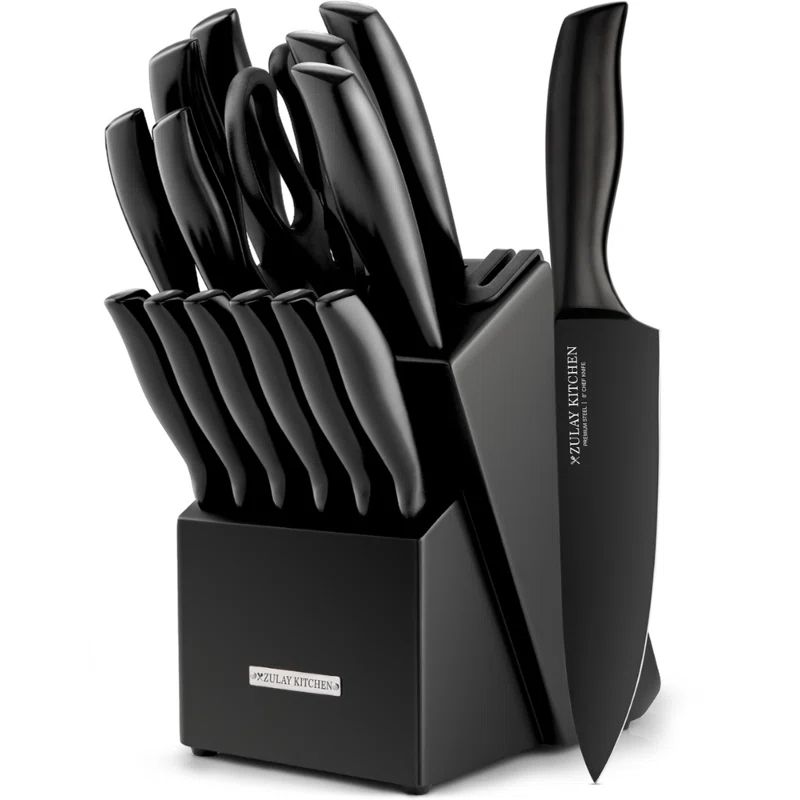 Zulay Kitchen Zulay Kitchen Premium 15-Piece Knife Set with Natural Wood Block and Built-in Sharpener