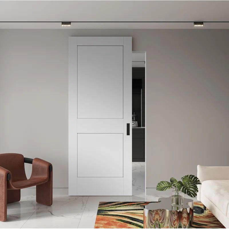 Primed White Composite Wood Sliding Barn Door Kit with Black Hardware