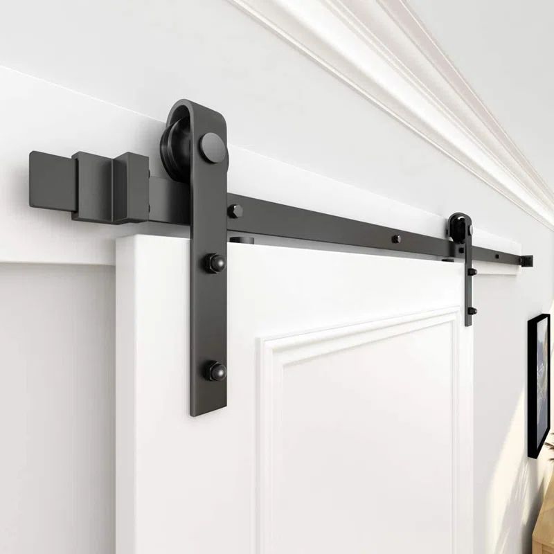 Matte Black Steel J-Strap Single Barn Door Hardware Kit