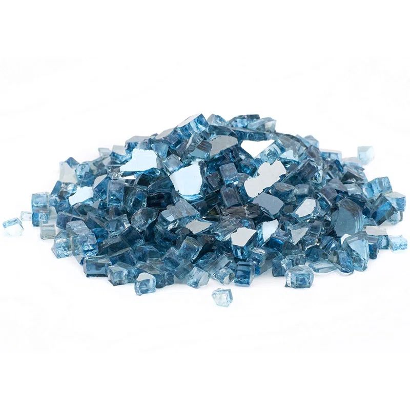 Aqua Blue Reflective Tempered Fire Glass for Fire Pit, 10 lb