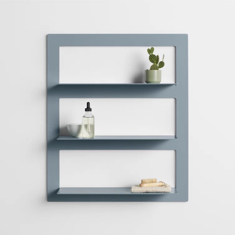 Gray Blue Powder-Coated Metal Wall Shelf