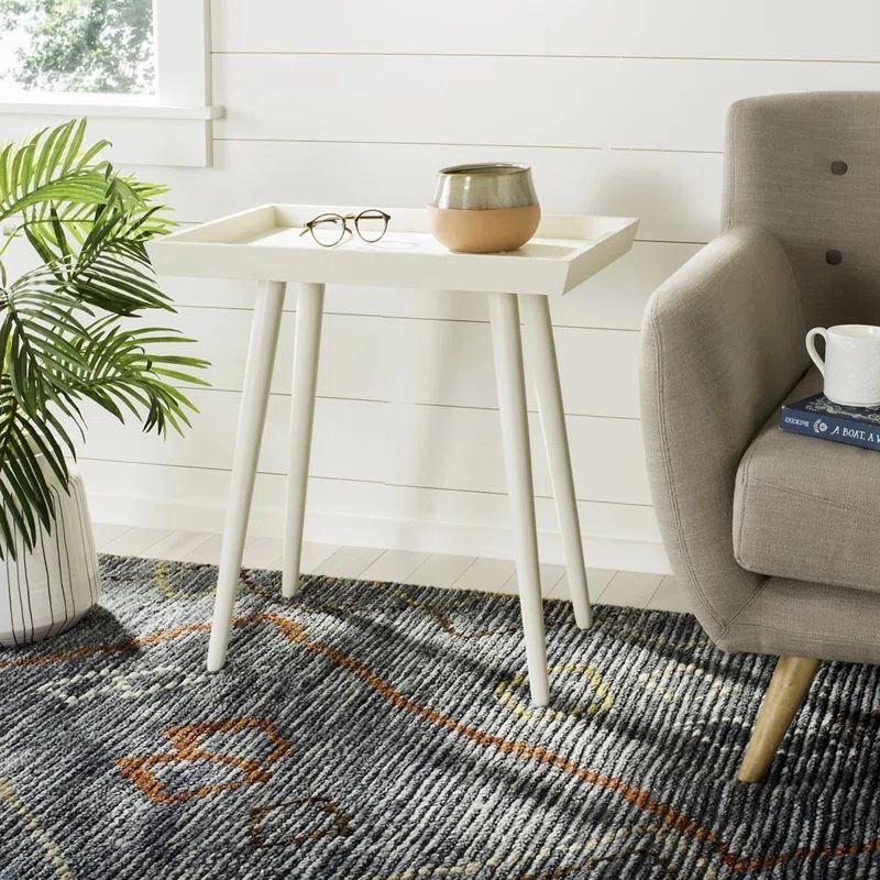 Vintage Finnish Inspired Distressed White Pine Tray Accent Table