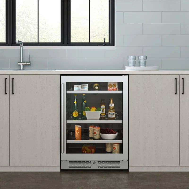 Stainless Steel 140-Can Capacity Undercounter Beverage Cooler with Glass Door
