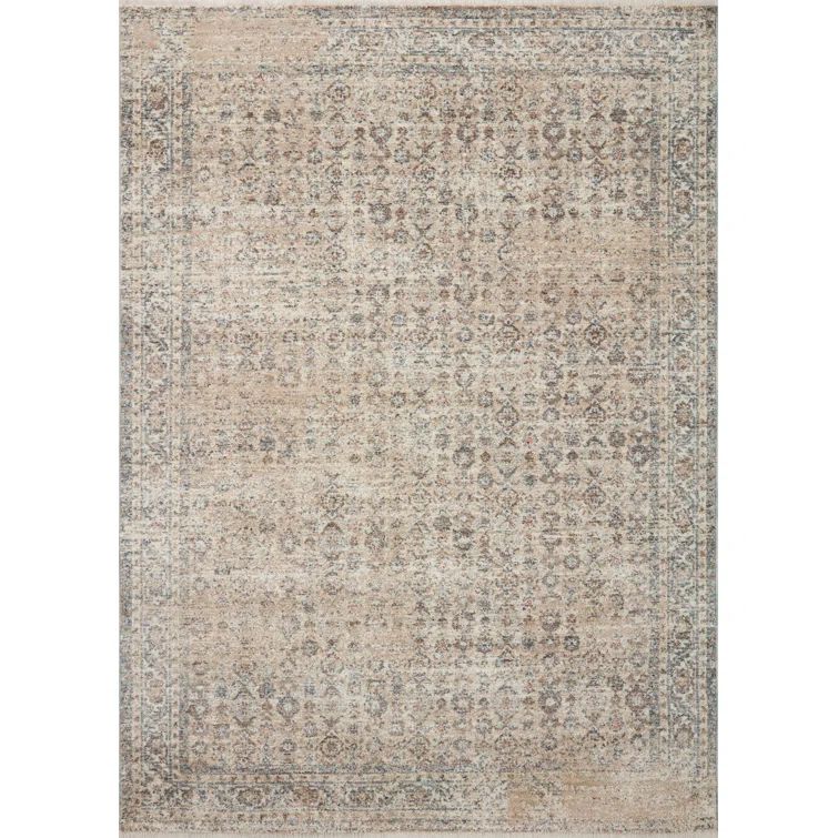 Blake Beige and Blue Rectangular Synthetic Area Rug