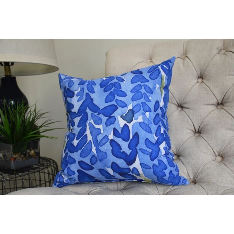Blue Floral 16" x 16" Square Outdoor Throw Pillow