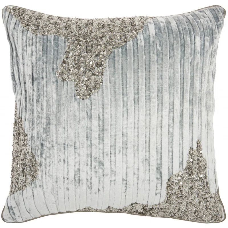 Sofia Powder Velvet Beaded Pleated 18" Throw Pillow