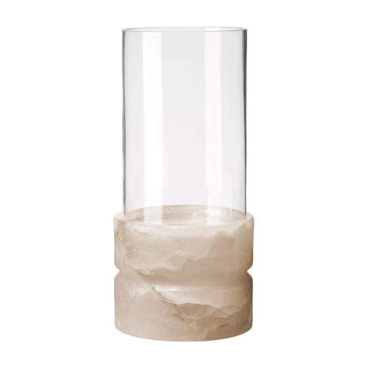 Tall Cream Glass Hurricane Candle Holder with Alabaster Base
