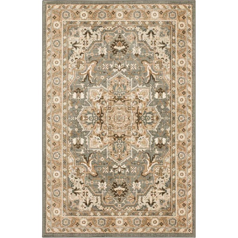 Gray and Beige Medallion Wool and Synthetic Area Rug