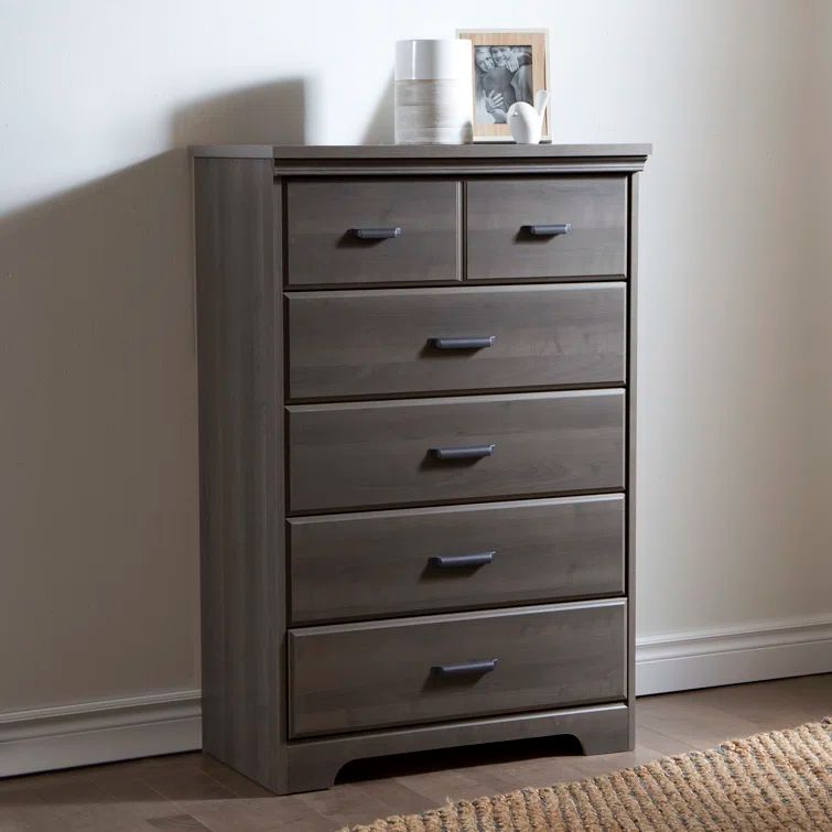 Weathered Oak Cottage 5-Drawer Chest with Metal Handles