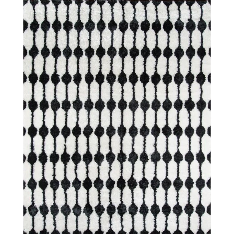 Black and Ivory Hand-Tufted Shag Area Rug 2' x 3'