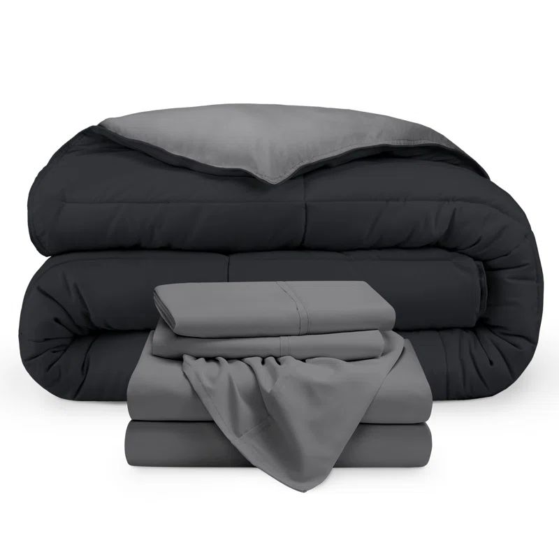 King Size Reversible Taupe and Black Microfiber Bed-in-a-Bag Set