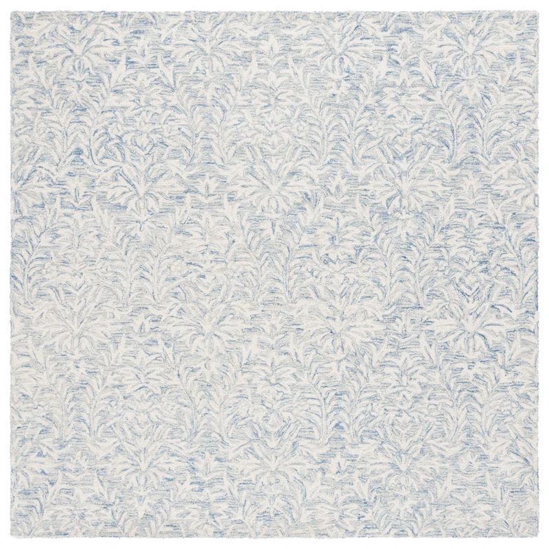 Ivory and Blue Hand-Tufted Wool Square Area Rug