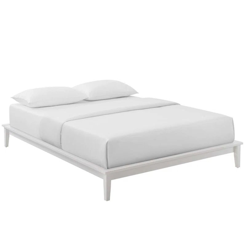 Lodge White Full Wood Platform Bed Frame with Slats