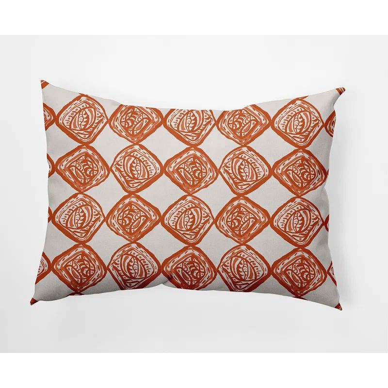 Orange and White Geometric Outdoor Square Pillow, 14" x 20"