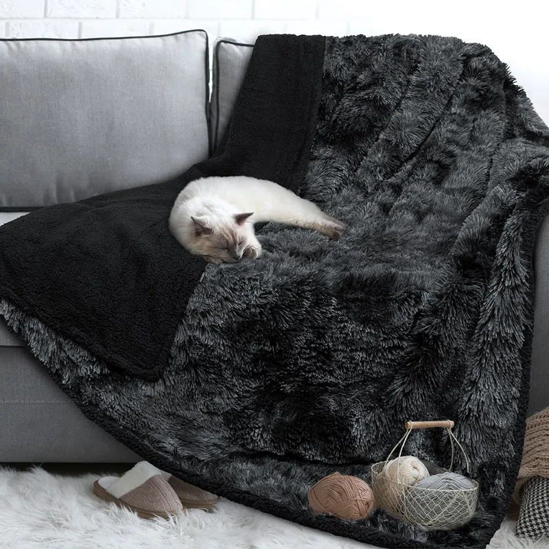 Large Tie-Dye Black Waterproof Sherpa Fleece Pet Blanket