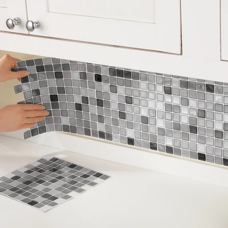 Gray and Black 10'' Peel and Stick Mosaic Tile