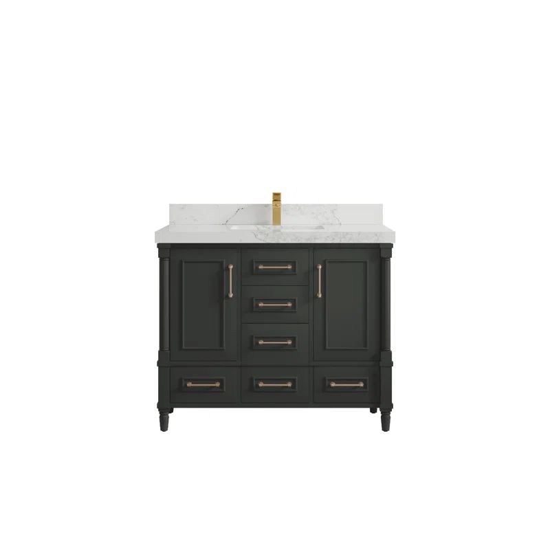 Aberdeen 42'' Black Freestanding Bathroom Vanity with Quartz Top