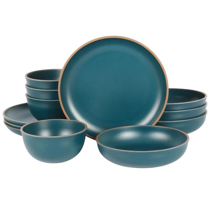 Matte Teal Melamine 12-Piece Dinnerware Set for 4