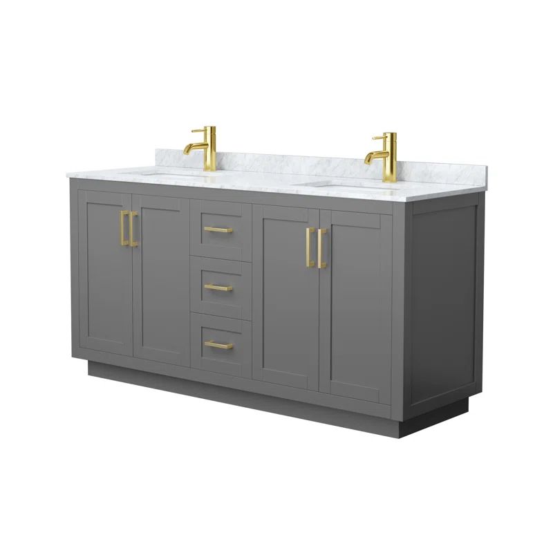 Miranda 66" Dark Gray and Gold Double Bathroom Vanity
