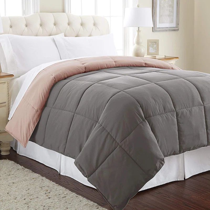 Full Charcoal and Misty Rose Reversible Down Alternative Comforter Set