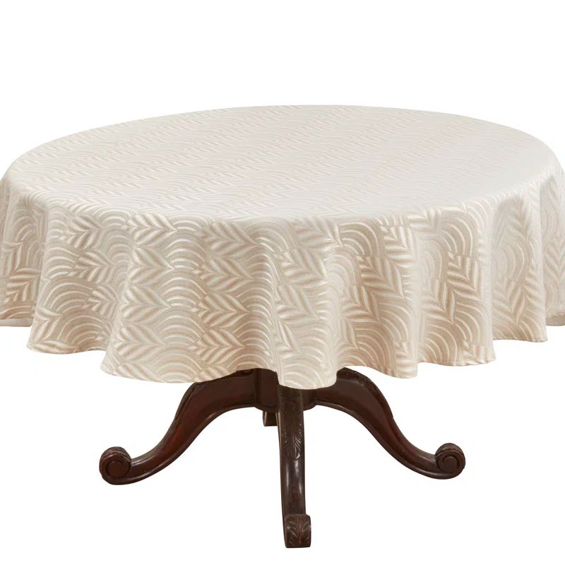 Elegant Beige Jacquard Round Fabric Tablecloth, 90"