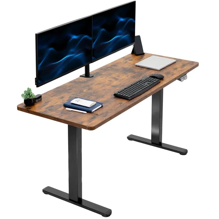 VIVO 60" Electric Adjustable Standing Desk with Vintage Brown Top and Black Frame