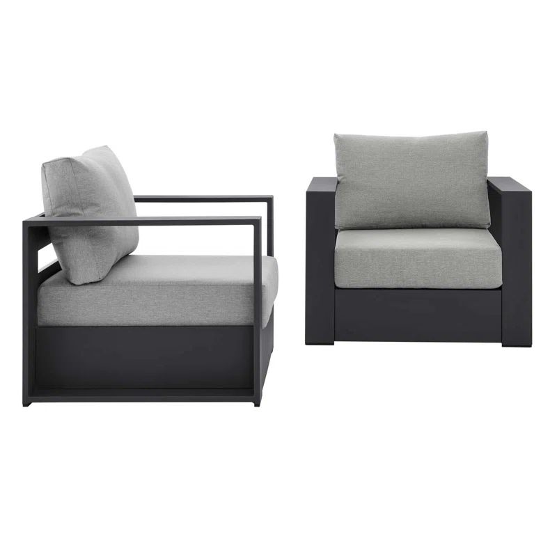 Gray Powder-Coated Aluminum Outdoor Armchair Set with Cushions