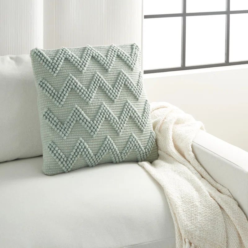 Celadon 20" Square Wool Cotton Chevron Throw Pillow