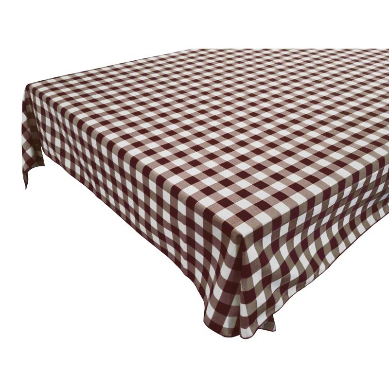 Brown and White Cotton Checkered Square Tablecloth, 58" x 58"